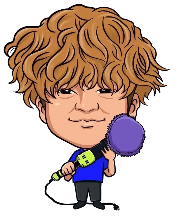 ポリッシャーを肩にかついだ、かず。のイラスト